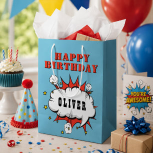 Superhero Comic Speech Bubble Boy Happy Birthday Medium Gift Bag