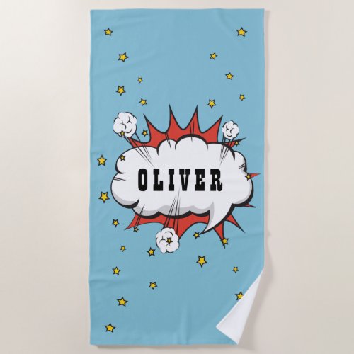 Superhero Comic Speech Bubble Boy Name Beach Towel - Superhero Comic Speech Bubble Boy Name Beach Towel. Add your name. 