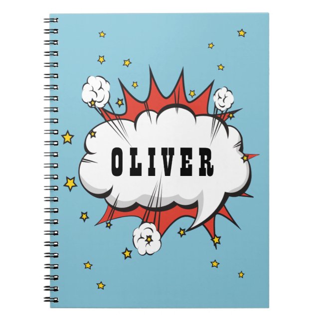 Superhero Comic Speech Bubble Boy Name Notebook (Front)
