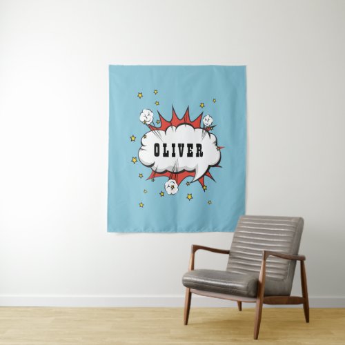 Superhero Comic Speech Bubble Boy Name Tapestry - Superhero Comic Speech Bubble Boy Name Tapestry. Add your name. 