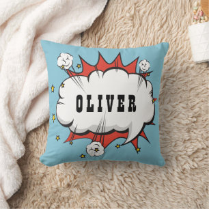 Superhero Comic Speech Bubble Boy Name Throw Pillow