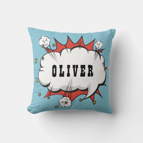 Superhero Comic Speech Bubble Boy Name Throw Pillow - Superhero Comic Speech Bubble Boy Name Throw Pillow. Add your name. Fun superhero pillow for boys.