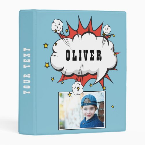 Superhero Comic Speech Bubble Boy Photo Album Mini Mini Binder - Superhero Comic Speech Bubble Boy Photo Album mini binder. Add your name, photo and text on the spine. Fun superhero album for boy.