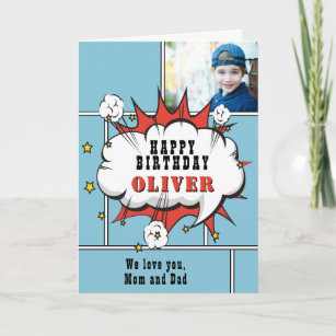 Superhero Comic Speech Bubble Boy Photo Birthday C Card