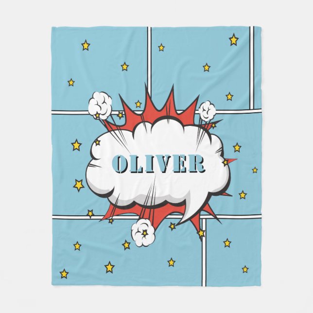 Superhero Comic Speech Bubble Boy Photo Fleece Blanket (Front)