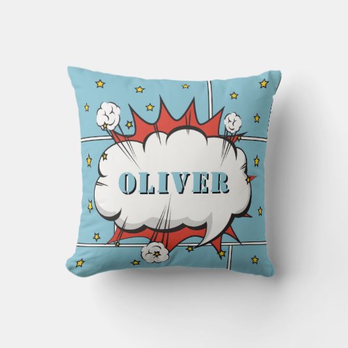 Superhero Comic Speech Bubble Boy Photo  Throw Pil Throw Pillow - Superhero Comic Speech Bubble Boy Photo Pillow. Add your photo and customize the name. Fun cartoon pillow for a boy.