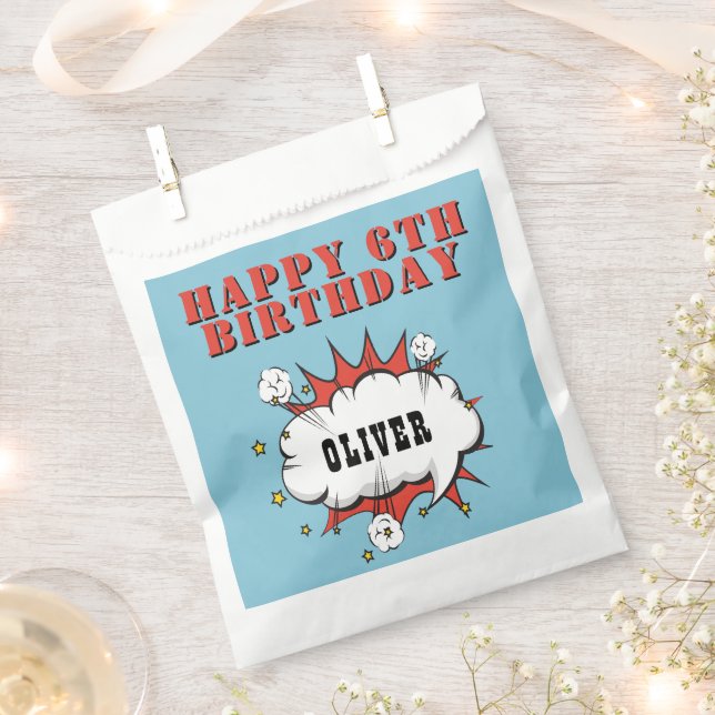 Superhero Comic Speech Bubble Happy Birthday  Favor Bag (Clipped)