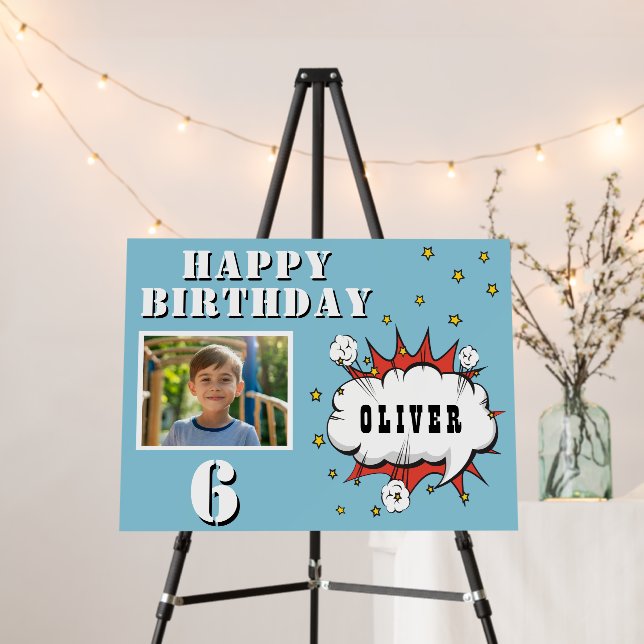 Superhero Comic Speech Cloud Boy Birthday Photo Foam Board (In Situ (Stand))