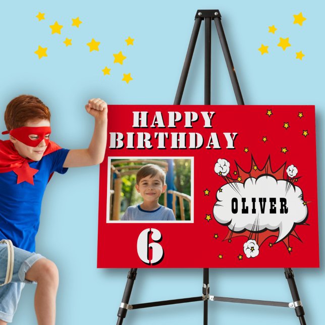 Superhero Comic Speech Cloud Boy Birthday Photo Foam Board (Creator Uploaded)