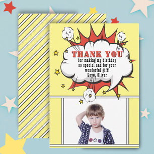 Superhero Comic Speech Cloud Boy Birthday Thank You Card