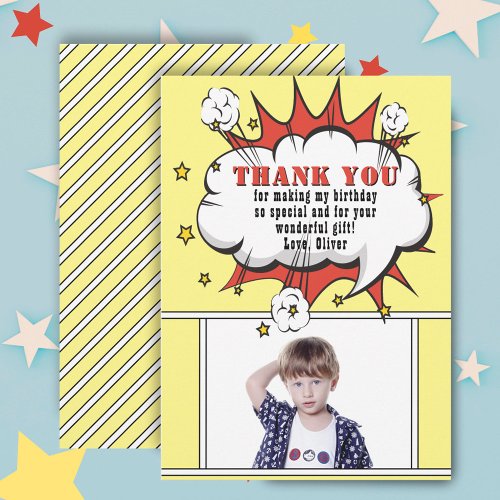 Superhero Comic Speech Cloud Boy Birthday  Thank You Card