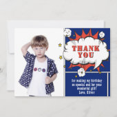 Superhero Comic Speech Cloud Boy Photo Birthday Thank You Card (Front)