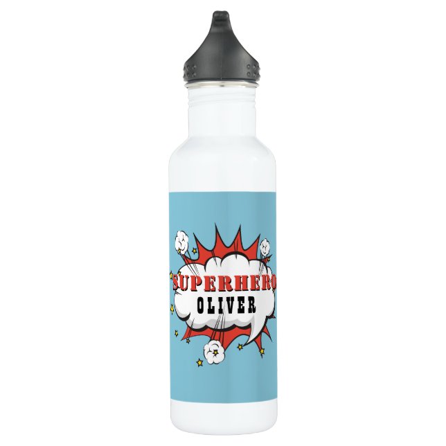 Superhero Comic Speech Cloud Boy  Stainless Steel Water Bottle (Right)