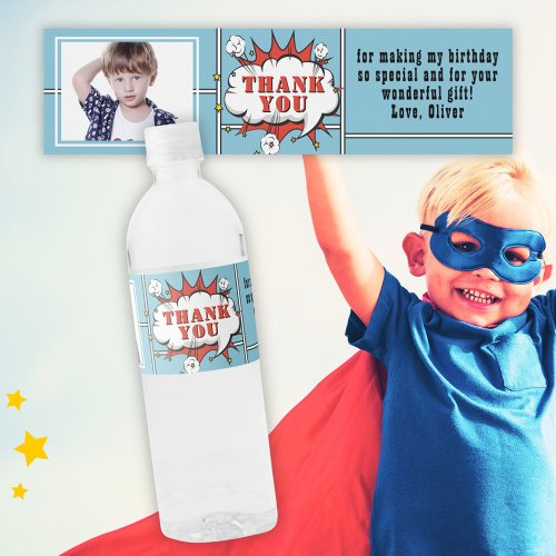 Superhero Comic Speech Cloud Photo Birthday  Water Bottle Label