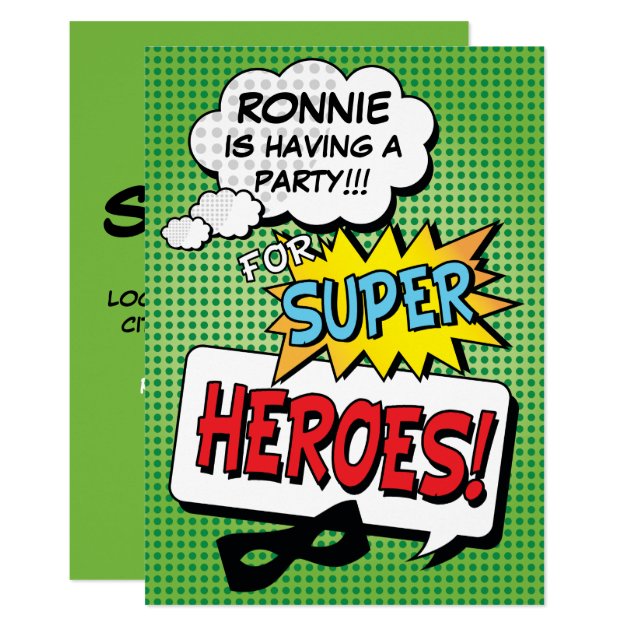 Superhero Comic Strip Kids Birthday Party Invitation
