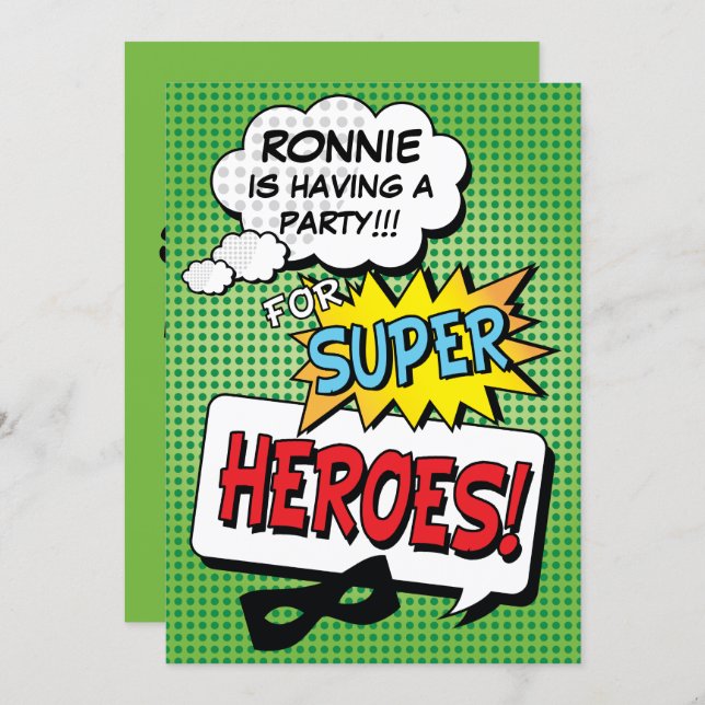 Superhero Comic Strip Kids Birthday Party Invitation (Front/Back)