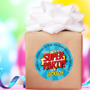 Superhero Comic Style Boy Birthday Blue Classic Round Sticker