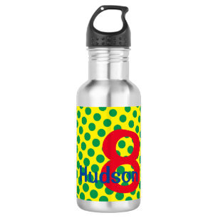 Superhero Comics Dots Kids AGE NAME Birthday Fun Stainless Steel Water Bottle