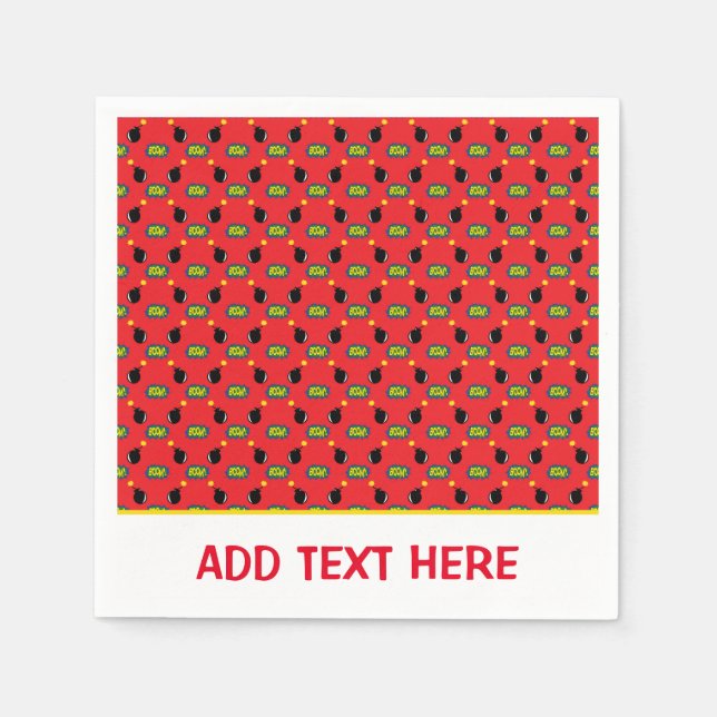 Superhero Comics Fun Bomb Bang Boom Custom Text Napkins (Front)