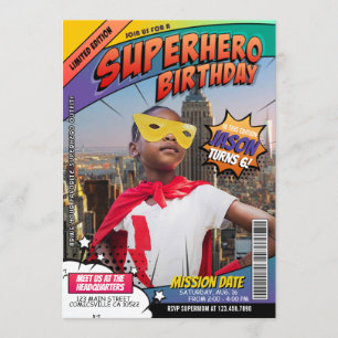 Superhero Comics Magazine Birthday Invitation