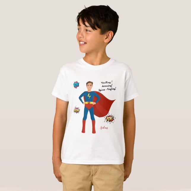 Superhero Custom Photo Birthday  Boy's T-Shirt (Front Full)