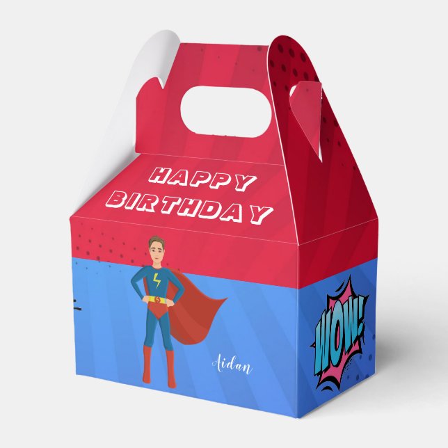 Superhero Custom Photo Birthday Cake Favor Boxes (Front Side)