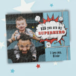 Superhero Dad Comic Speech Bubble Photo  Jigsaw Puzzle<br><div class="desc">Superhero Dad Comic Speech Bubble Photo Puzzle. Add your photo and customize the message and name. Fun and sweet keepsake for the best dad.</div>