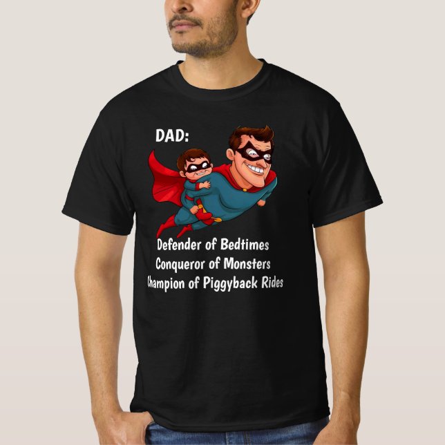 Superhero Dad Personalized Black T-Shirt (Front)
