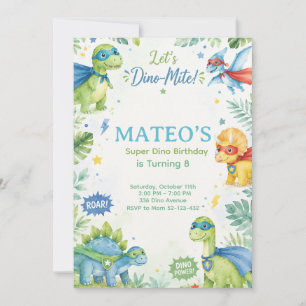 Superhero Dinosaur Watercolor Birthday Party Paste Invitation