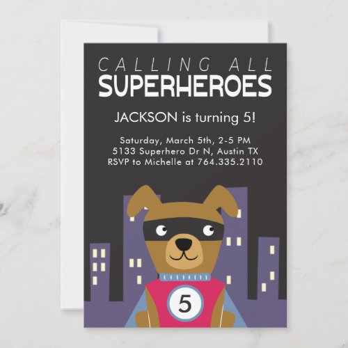 Superhero Dog Birthday Party Invitation