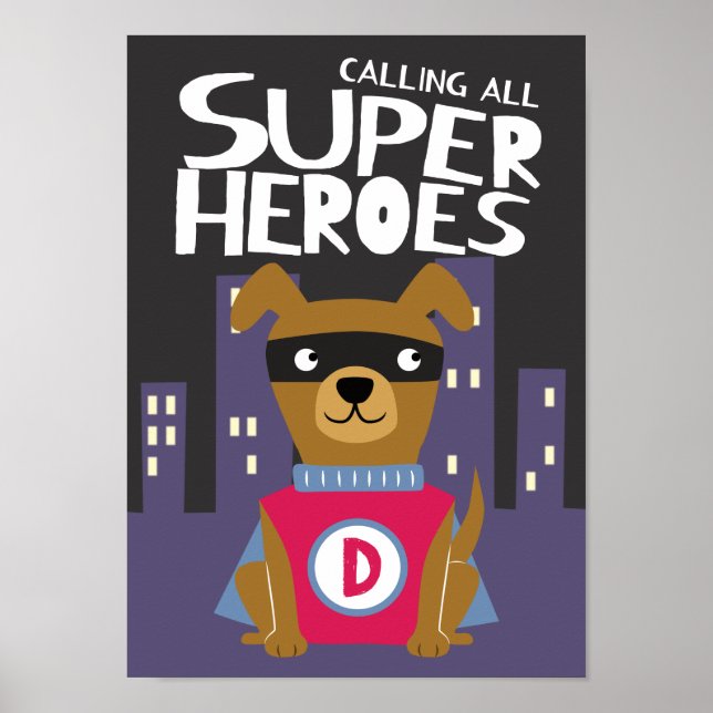 Superhero Dog Boys Nursery Room Poster (Front)