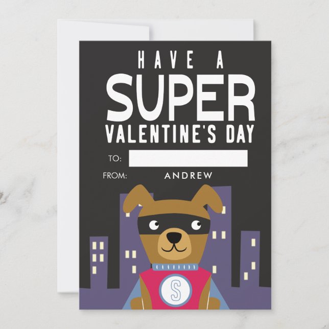 Superhero Dog Classroom Valentine Holiday Card (Front)