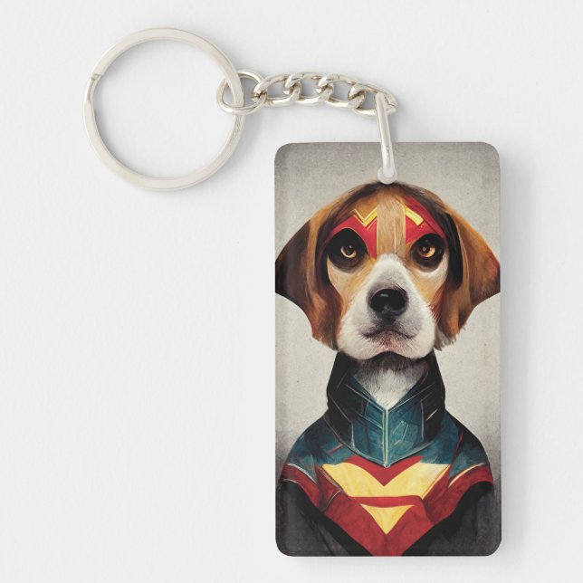 Superhero Dog Portrait | Beagle Keychain (Front)