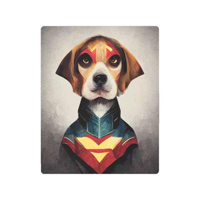 Superhero Dog Portrait | Beagle Metal Print (Front)