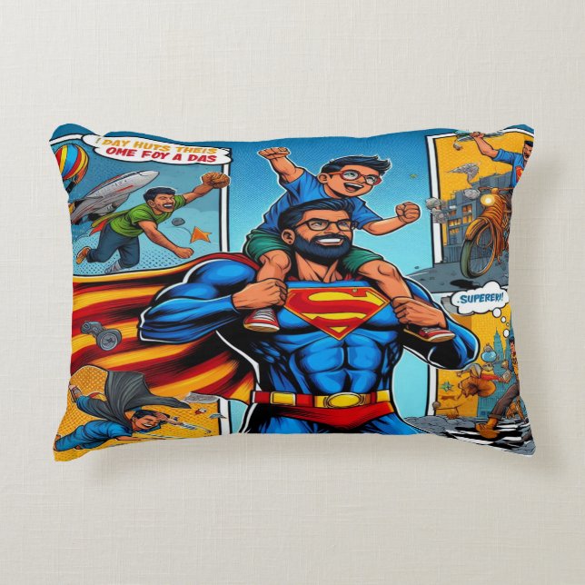 Superhero Fathers comic book-style Accent Pillow (Front)