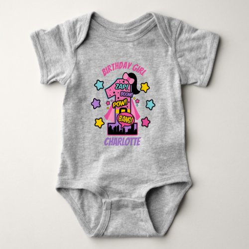 Superhero First Birthday Super Girl Baby Bodysuit