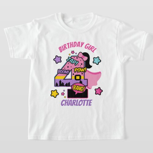 Superhero Fourth Birthday Girl 4th Super Girl T_Shirt