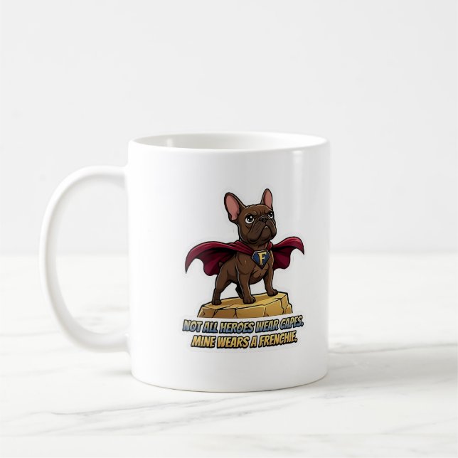 Superhero French Bulldog Cute Frenchie Hero Design Coffee Mug (Left)