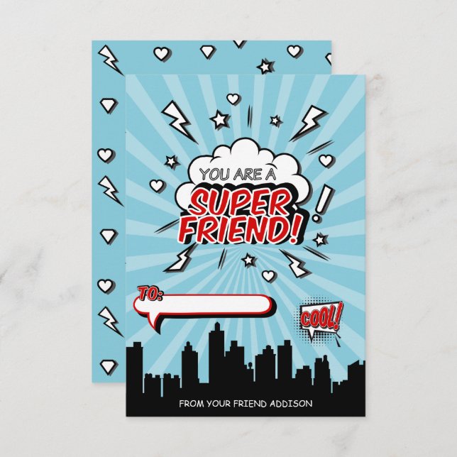 Superhero Friend Comic Classroom Valentine Card (Front/Back)