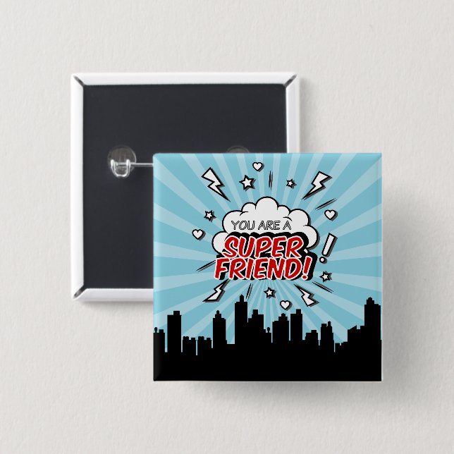 Superhero Friend Comic Valentine Button (Front & Back)
