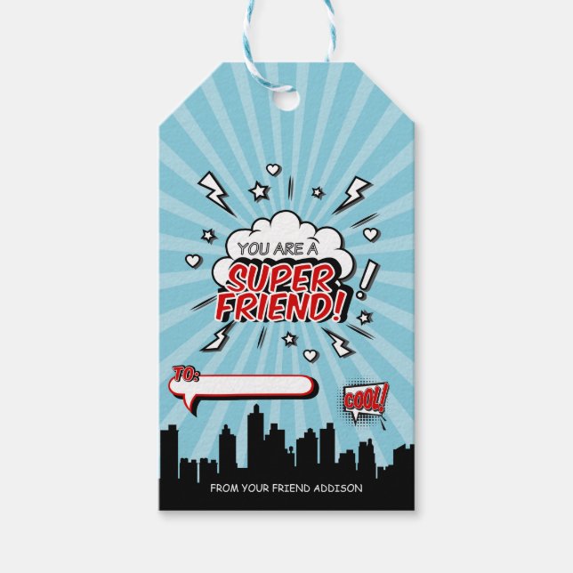 Superhero Friend Comic Valentine Gift Tag (Front)