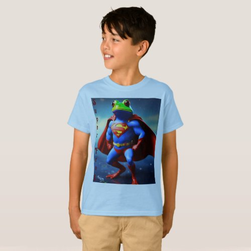 Superhero Frog Kids T_Shirt