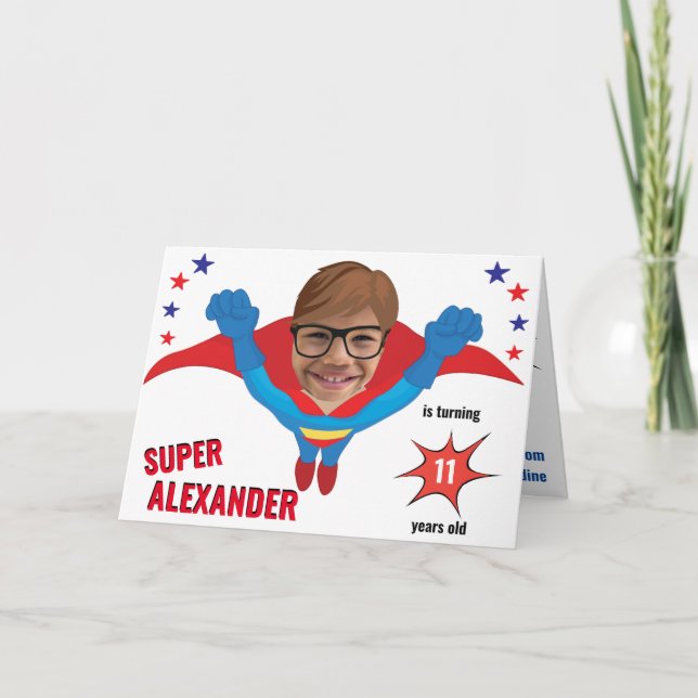 Superhero Fun Birthday Flying Boy Tremendous Gift Card (Front)