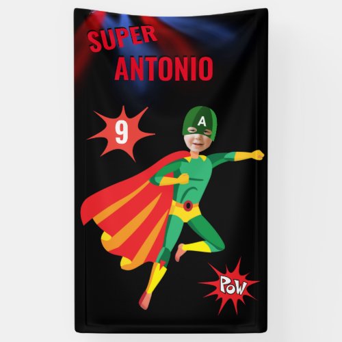 Superhero Fun Birthday Green Flying Boy Amazing Banner