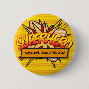 SUPERHERO Fun Modern Comic Book Personalized Button