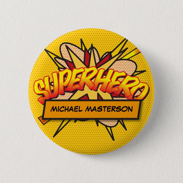 SUPERHERO Fun Modern Comic Book Personalized Button (Front)