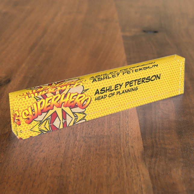 SUPERHERO Fun Retro Comic Book Desk Name Plate (Side)