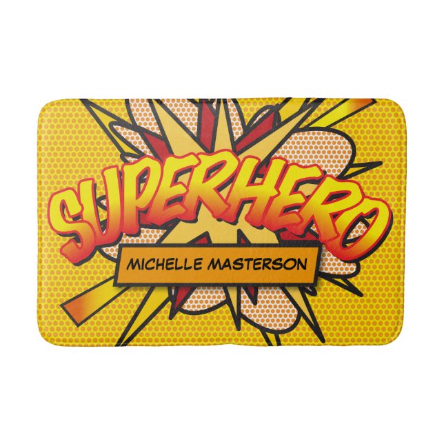 SUPERHERO Fun Retro Comic Book Pop Art Bath Mat (Front)