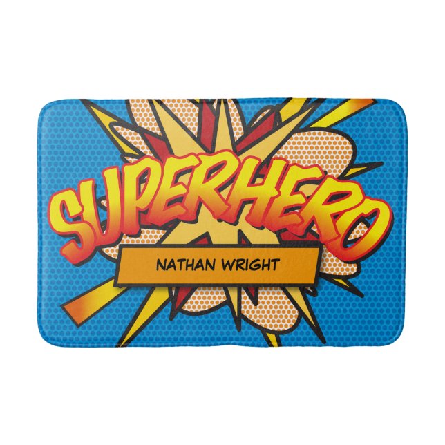 SUPERHERO Fun Retro Comic Book Pop Art Bath Mat (Front)