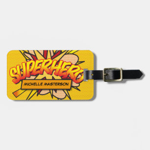 SUPERHERO Fun Retro Comic Book Pop Art Luggage Tag